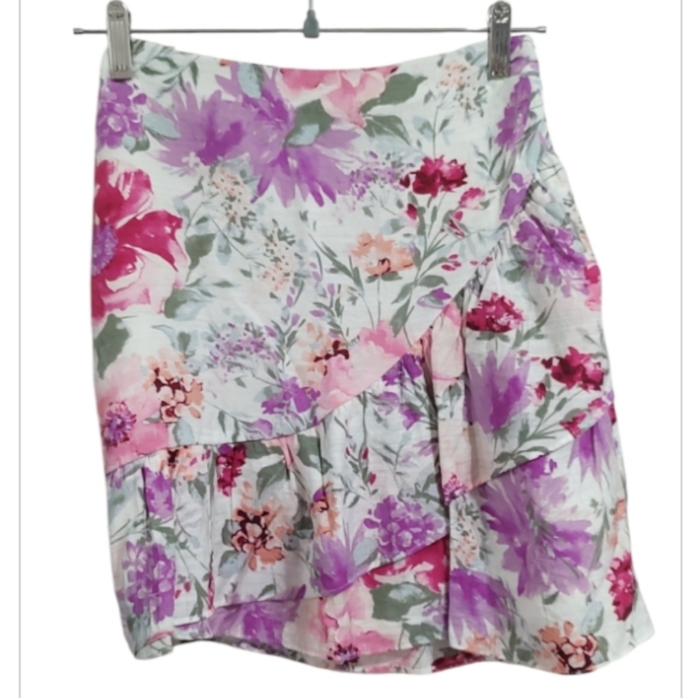 Express Asymmetrical Floral - Pink and Purple Ruffle Skirt